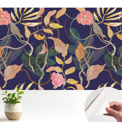 Tapeta Exotická flóra na tmavě modrém pozadí