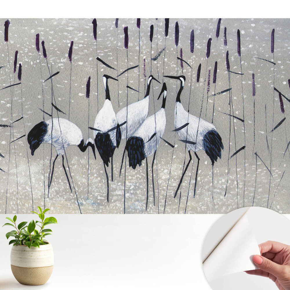 Tapeta do obyvaku Elegantní jeřábi mezi trávou