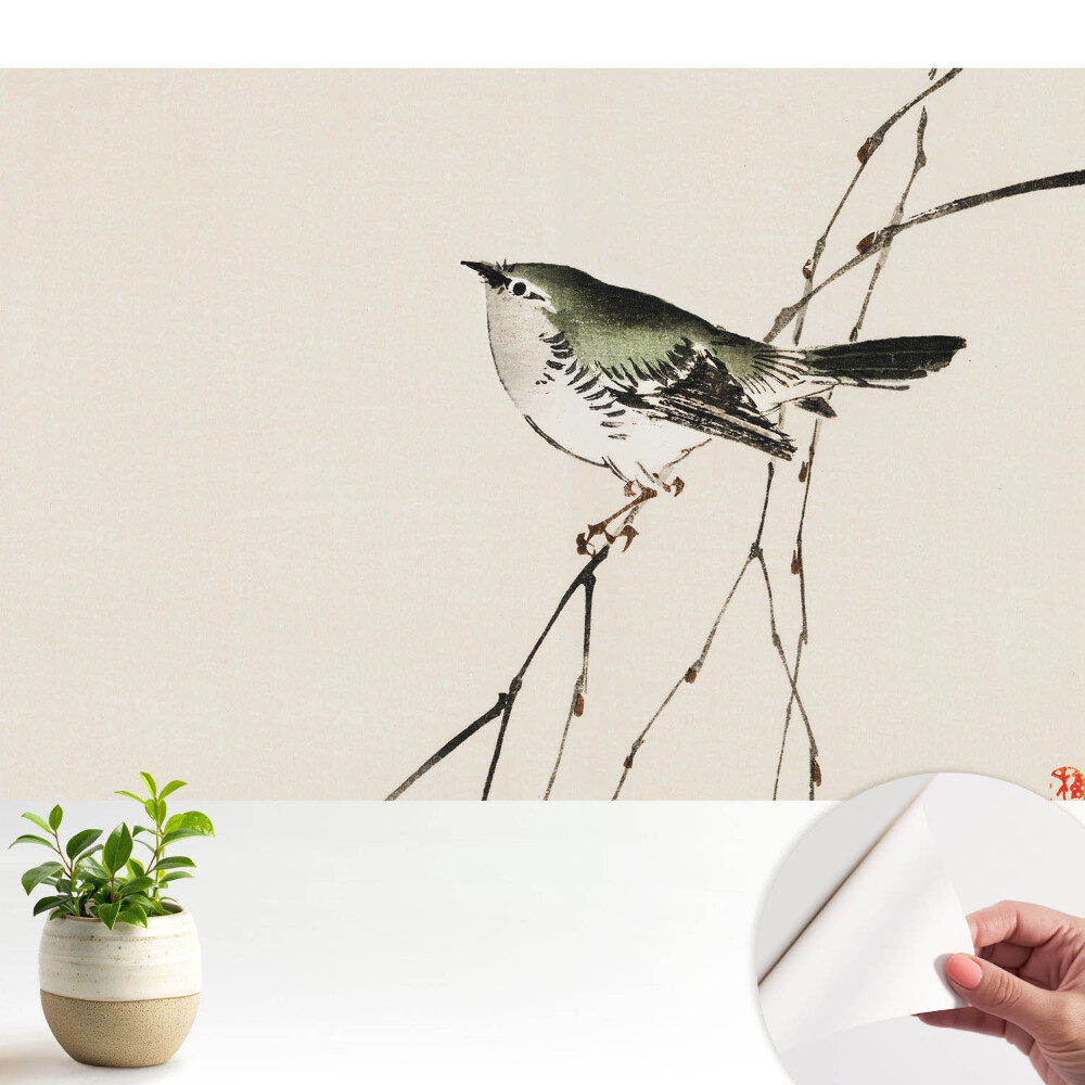 Tapeta Pták na větvi minimalismus harmonie.