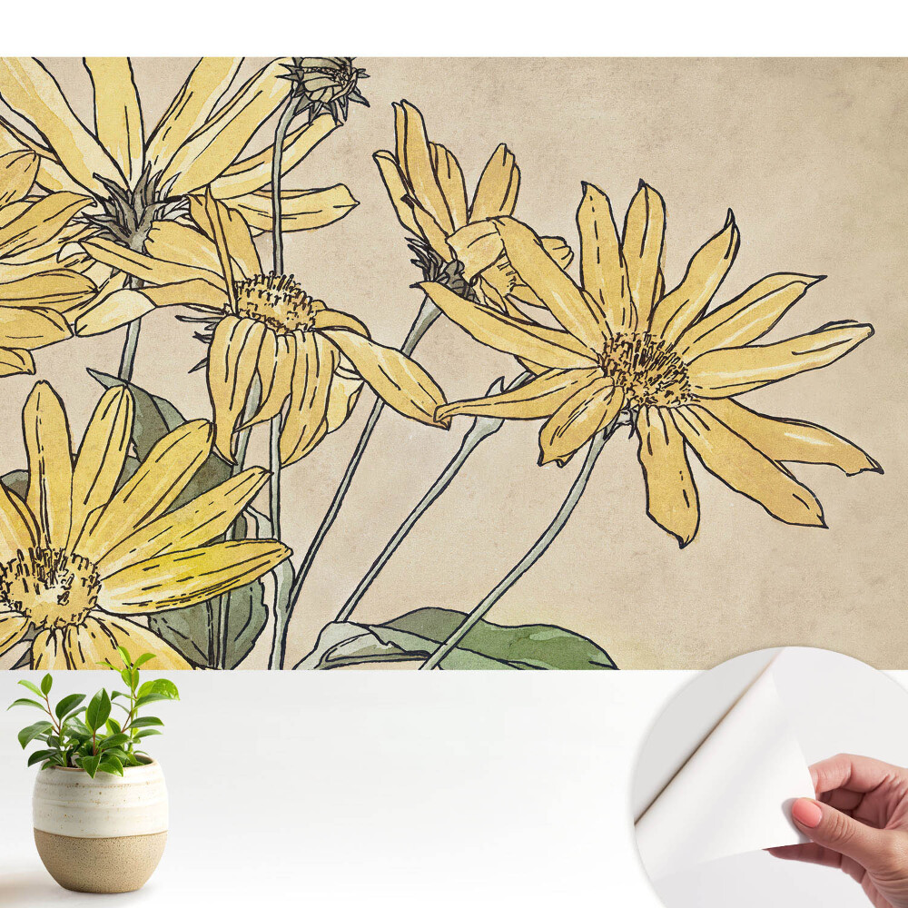 Tapeta na zeď Žluté květy na béžovém pozadí