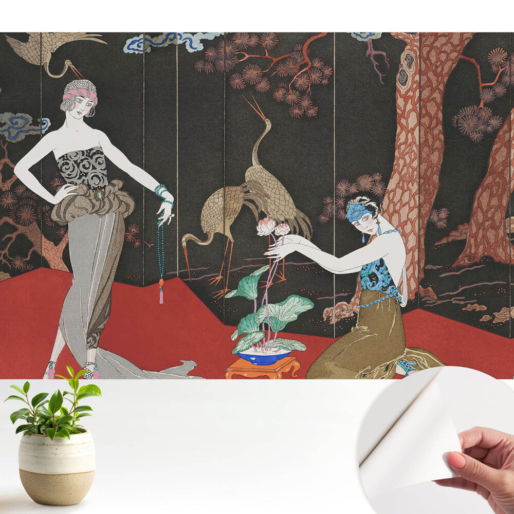 Tapeta do obyvaku Postavy a příroda v art deco stylu