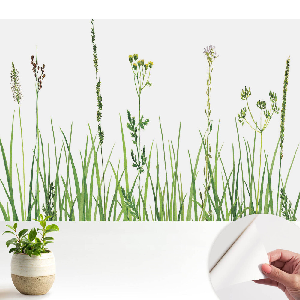 Tapeta Akvarel harmonie přírody s divokými květinami a trávami