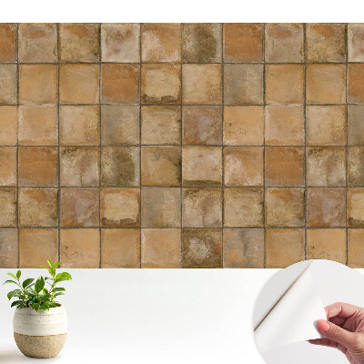 Tapeta s motivem čtvercových dlaždic v teplých barvách