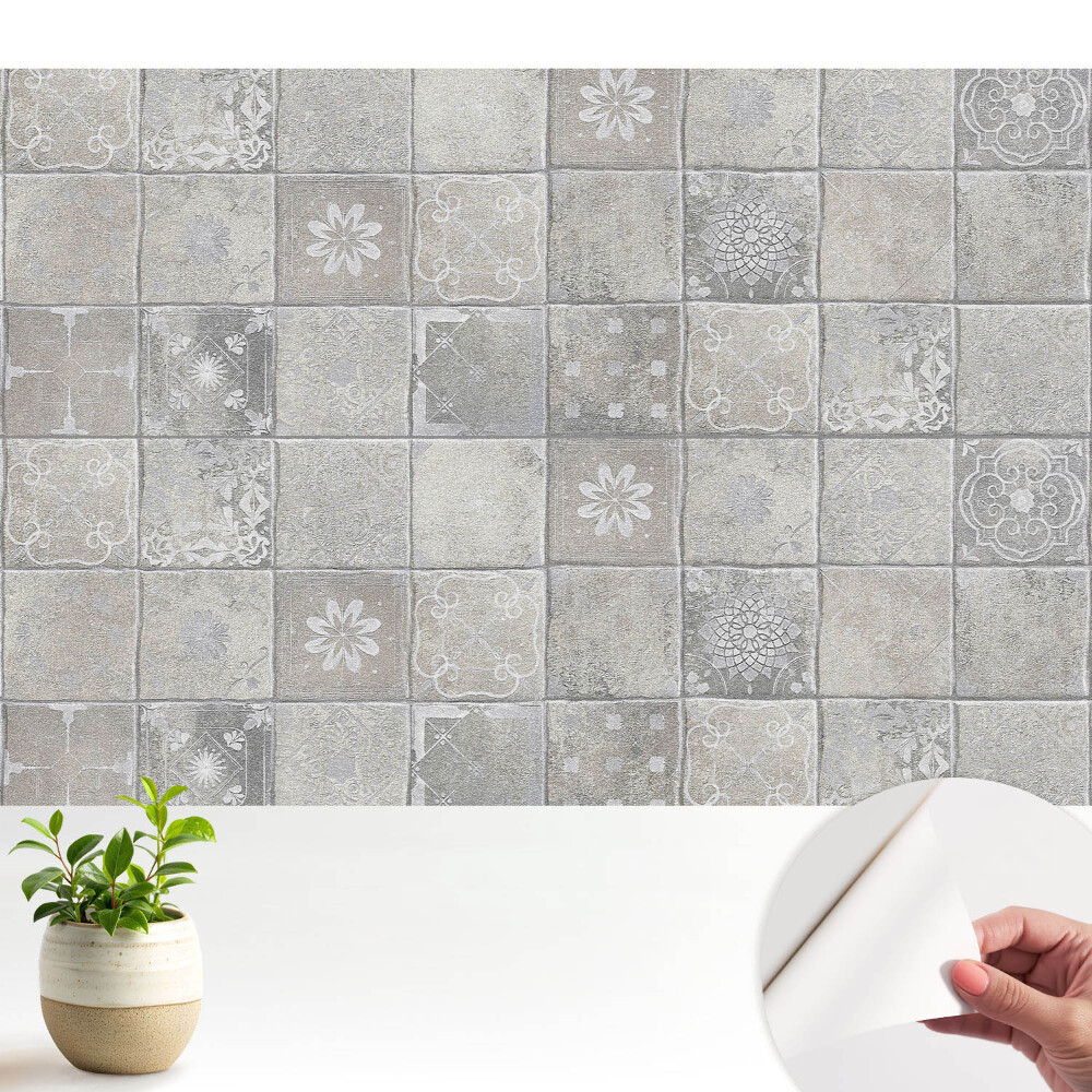 Tapeta Stylové dlaždice v odstínech šedé a béžové