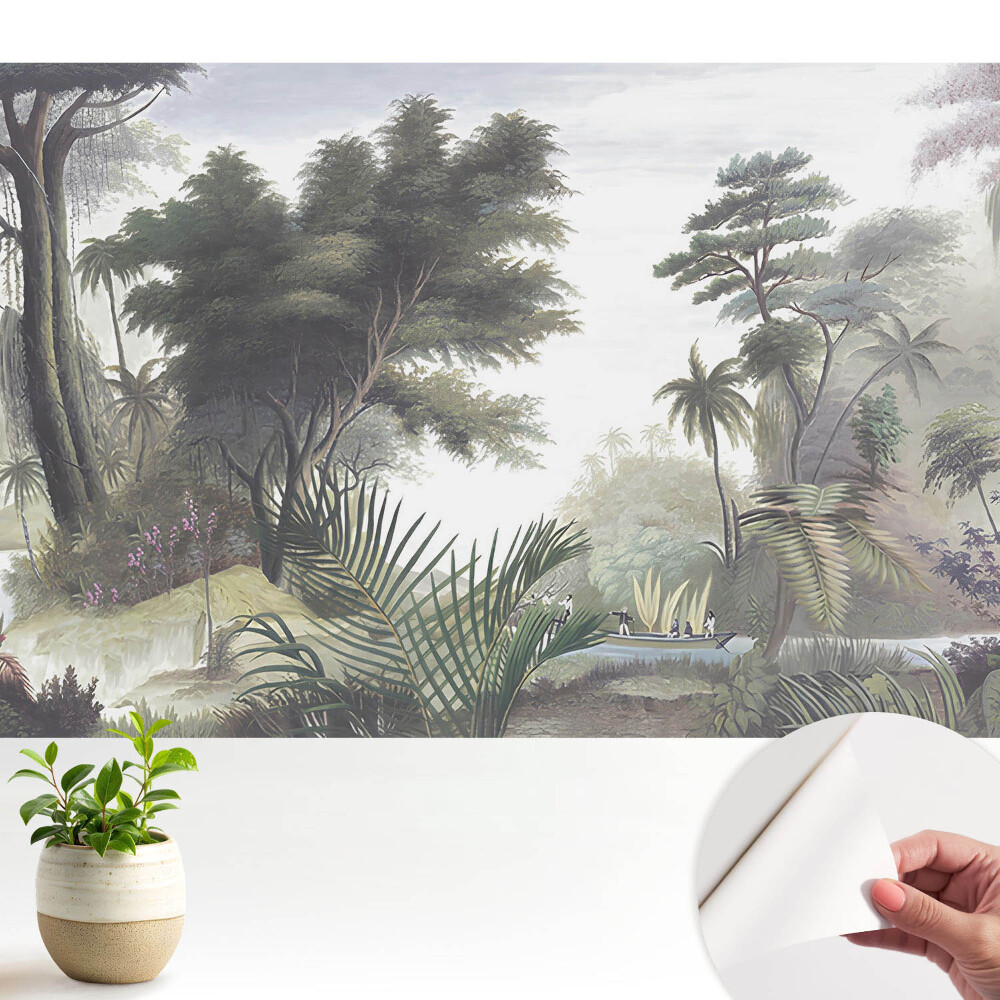 Tapeta do obyvaku Bujná džungle s lodí na řece