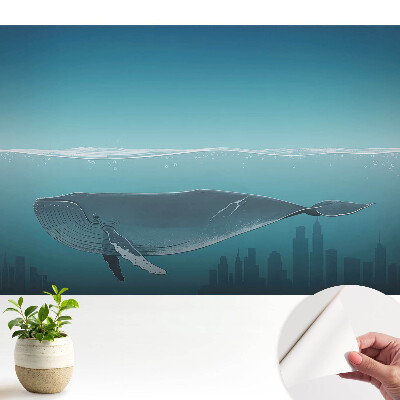 Tapeta do obyvaku Velryba a město při západu slunce