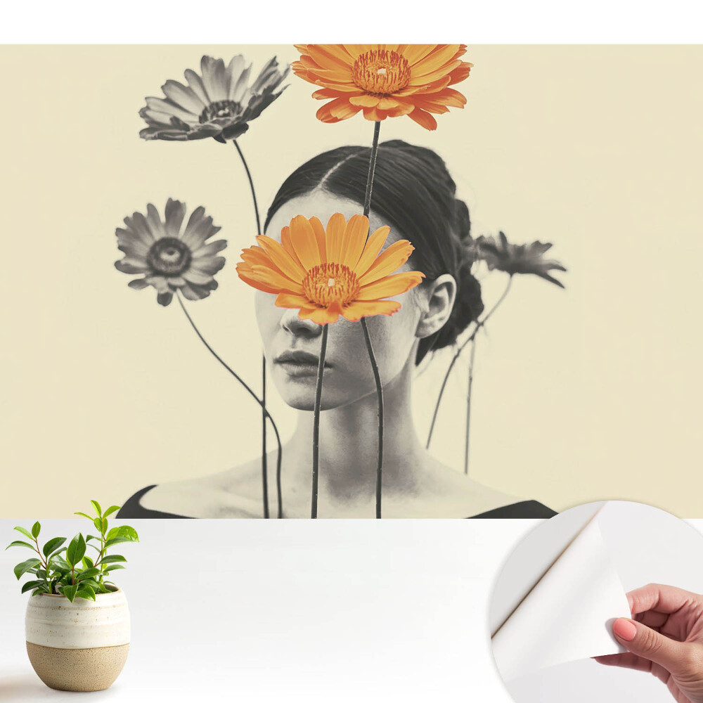Tapeta do obyvaku Květiny a obličej v surrealistickém stylu