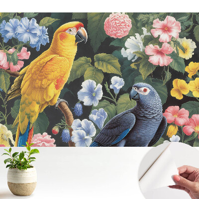 Tapeta Barevní tropičtí ptáci mezi květinami