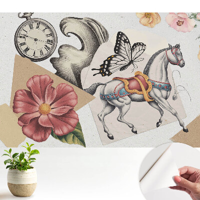 Tapeta do obyvaku Vintage vzor s koněm a květinami