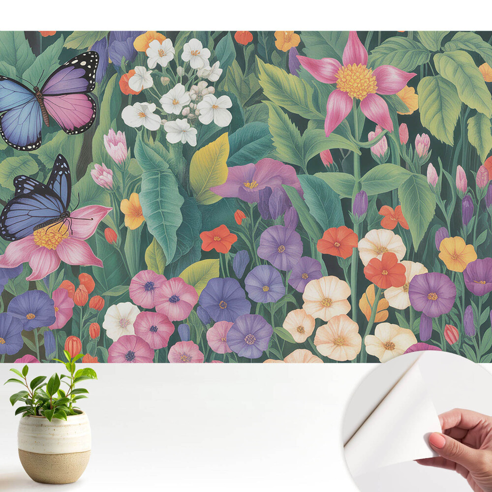 Tapeta na zeď Barevná louka plná květin a motýlů.