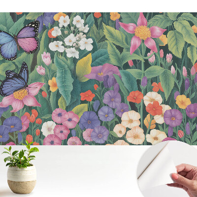 Tapeta na zeď Barevná louka plná květin a motýlů.
