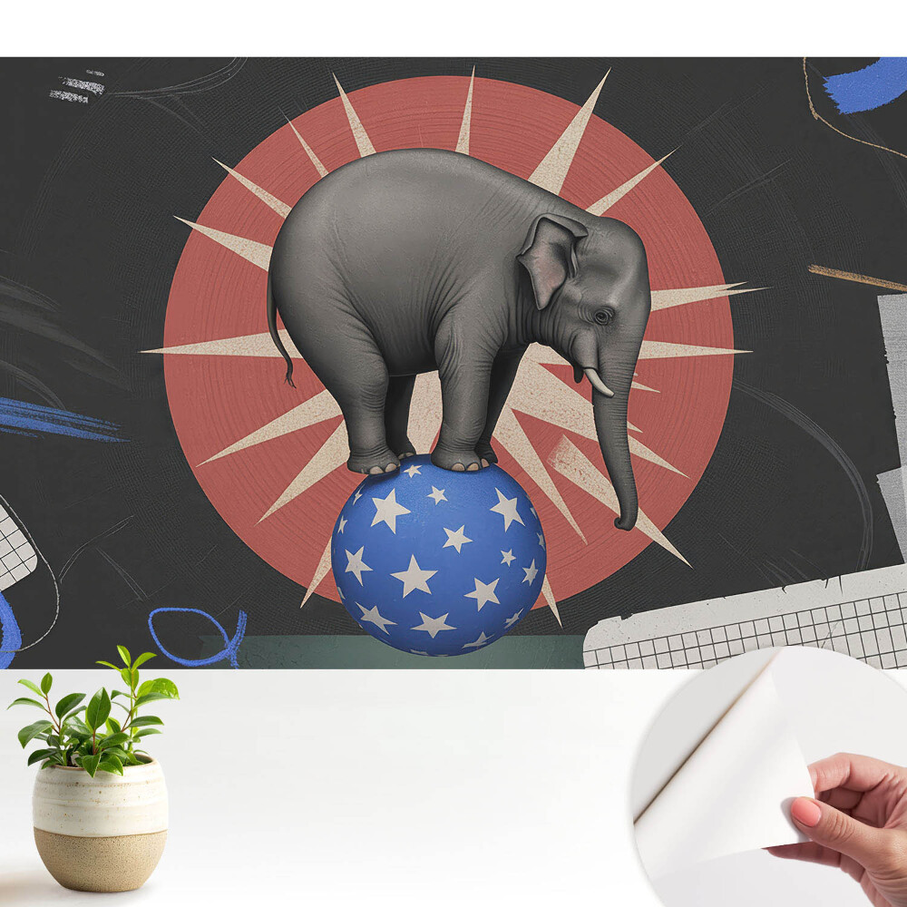 Tapeta Slon na míči v retro stylu