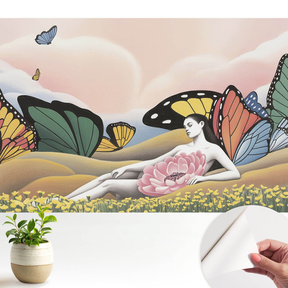 Tapeta na zeď Barevné motýli louka žena
