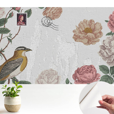 Tapeta s motivem květin a ptáků na stěnu