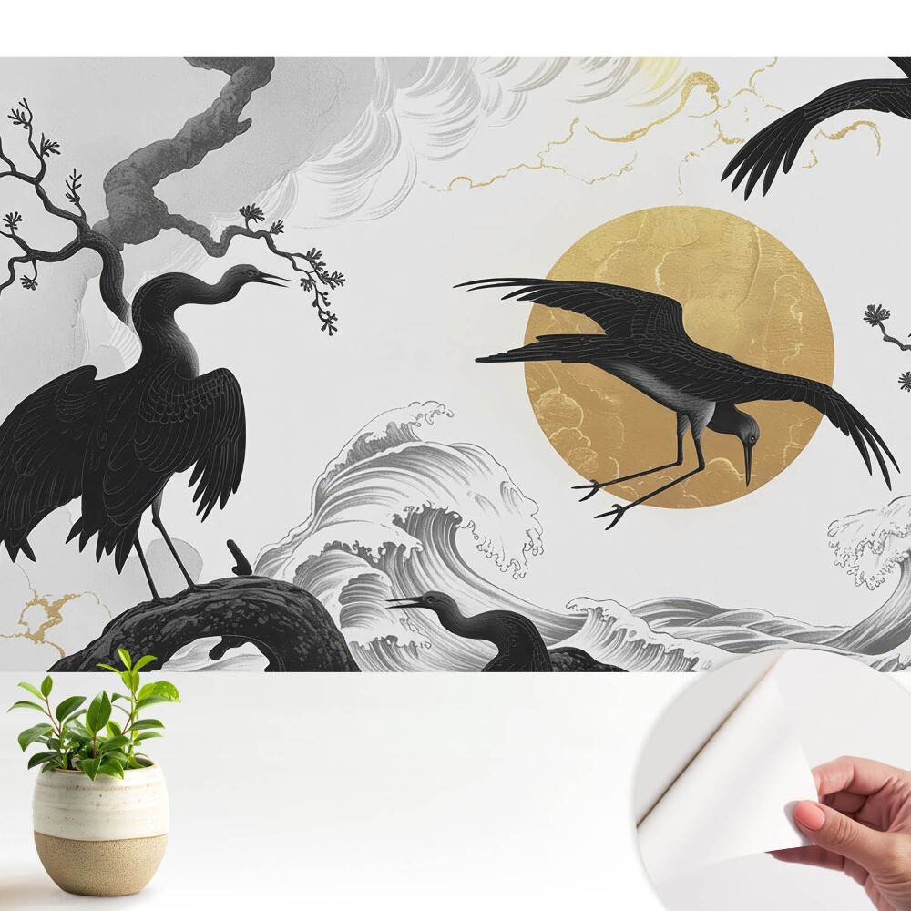 Tapeta Minimalističtí ptáci a vlny s kruhem