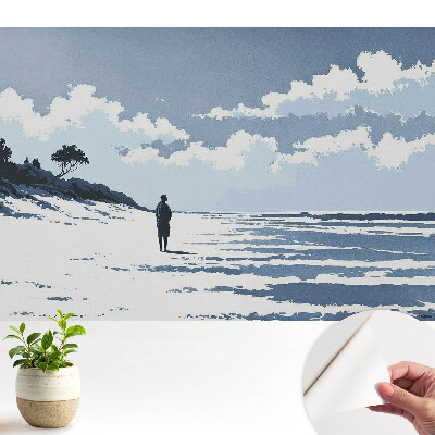 Tapeta Osamělá postava na pláži modré pozadí