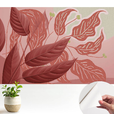 Tapeta Červené listy na růžovém pozadí