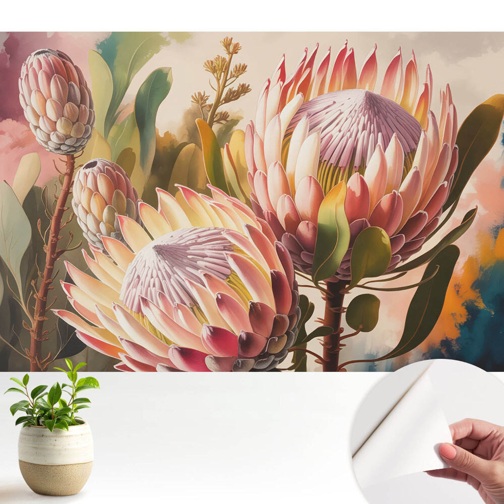 Tapeta do obyvaku Protea květiny pastelové barvy elegance