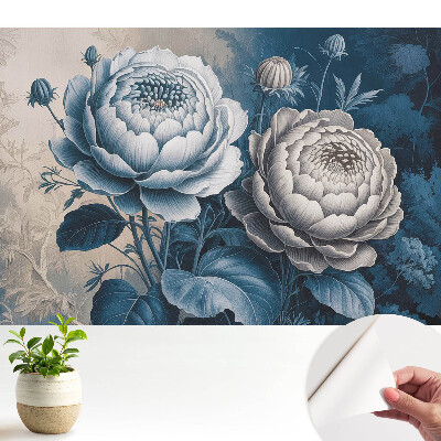 Tapeta Květiny v odstínech modré a šedé