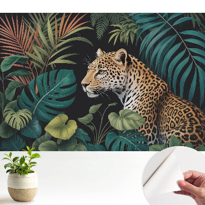 Tapeta na zeď Leopard mezi listím džungle