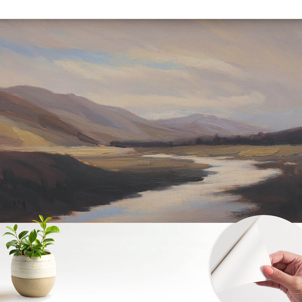 Tapeta do obyvaku Horské údolí s řekou a mraky