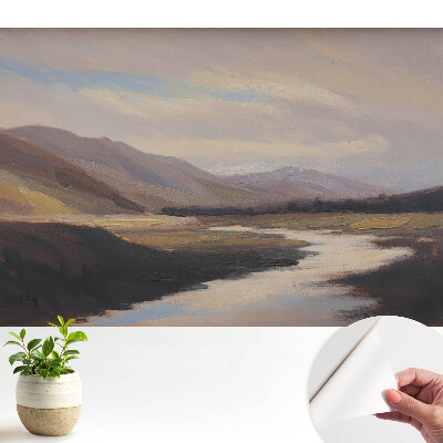 Tapeta do obyvaku Horské údolí s řekou a mraky