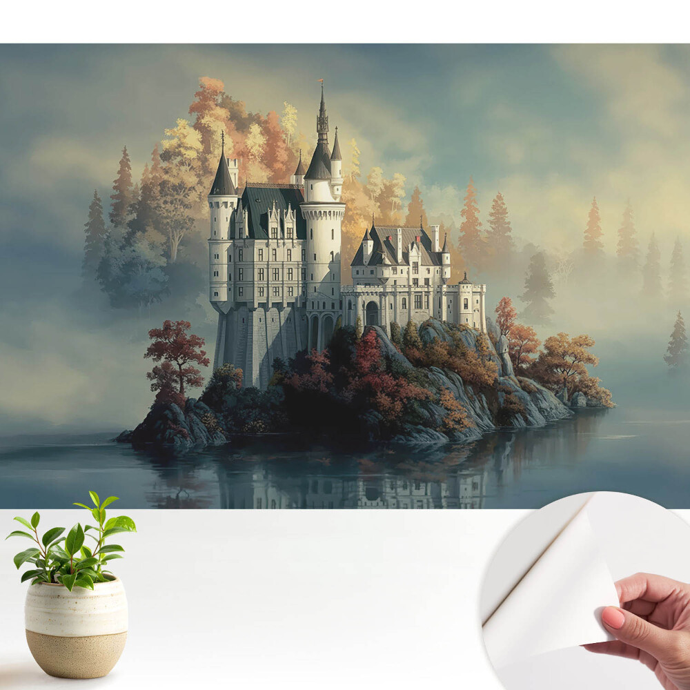 Tapeta do obyvaku Hrad na podzim se odráží ve vodě