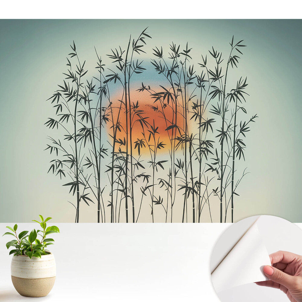 Tapeta do obyvaku Harmonický západ slunce s bambusovými výhonky