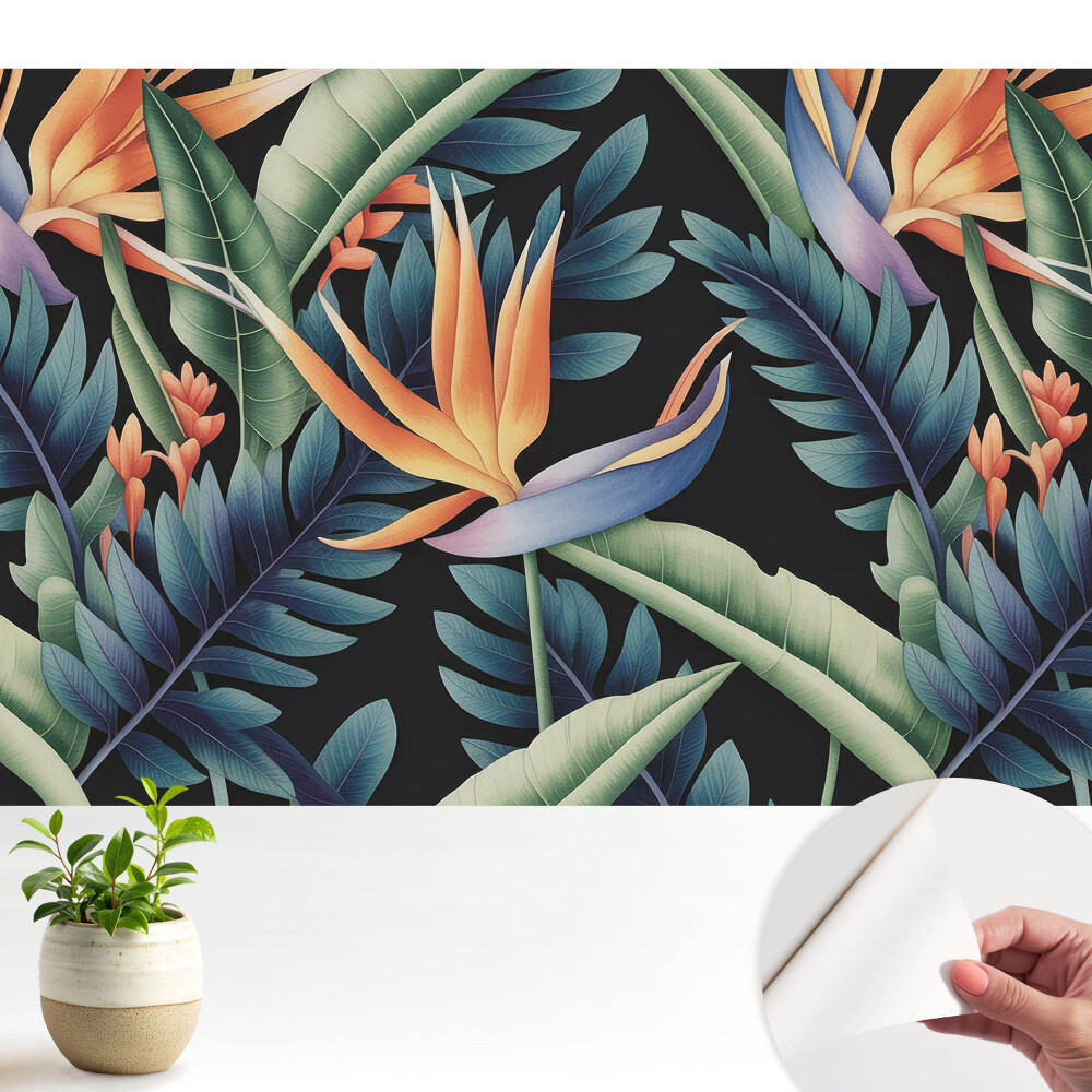 Tapeta do obyvaku Tropické květiny na černém pozadí