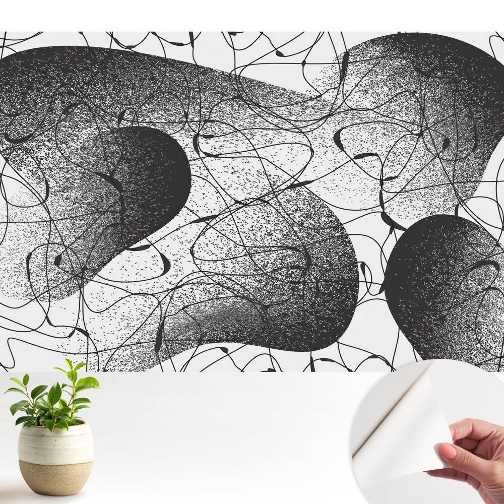 Tapeta do obyvaku Černé čáry na bílém pozadí