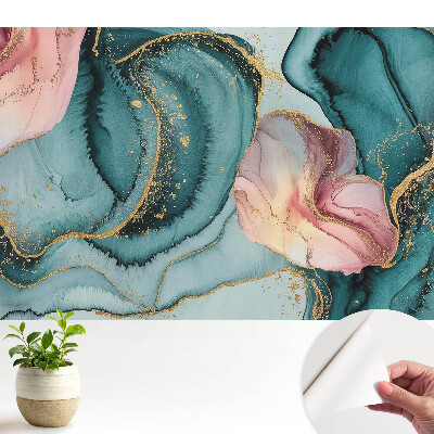 Tapeta do obyvaku Abstraktní zelené a růžové vlny