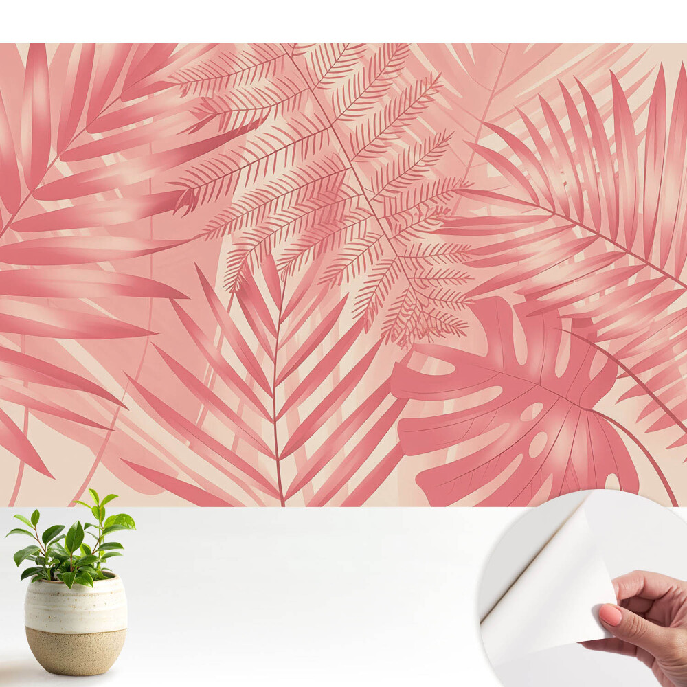 Tapeta do obyvaku Exotické listy růžové harmonie