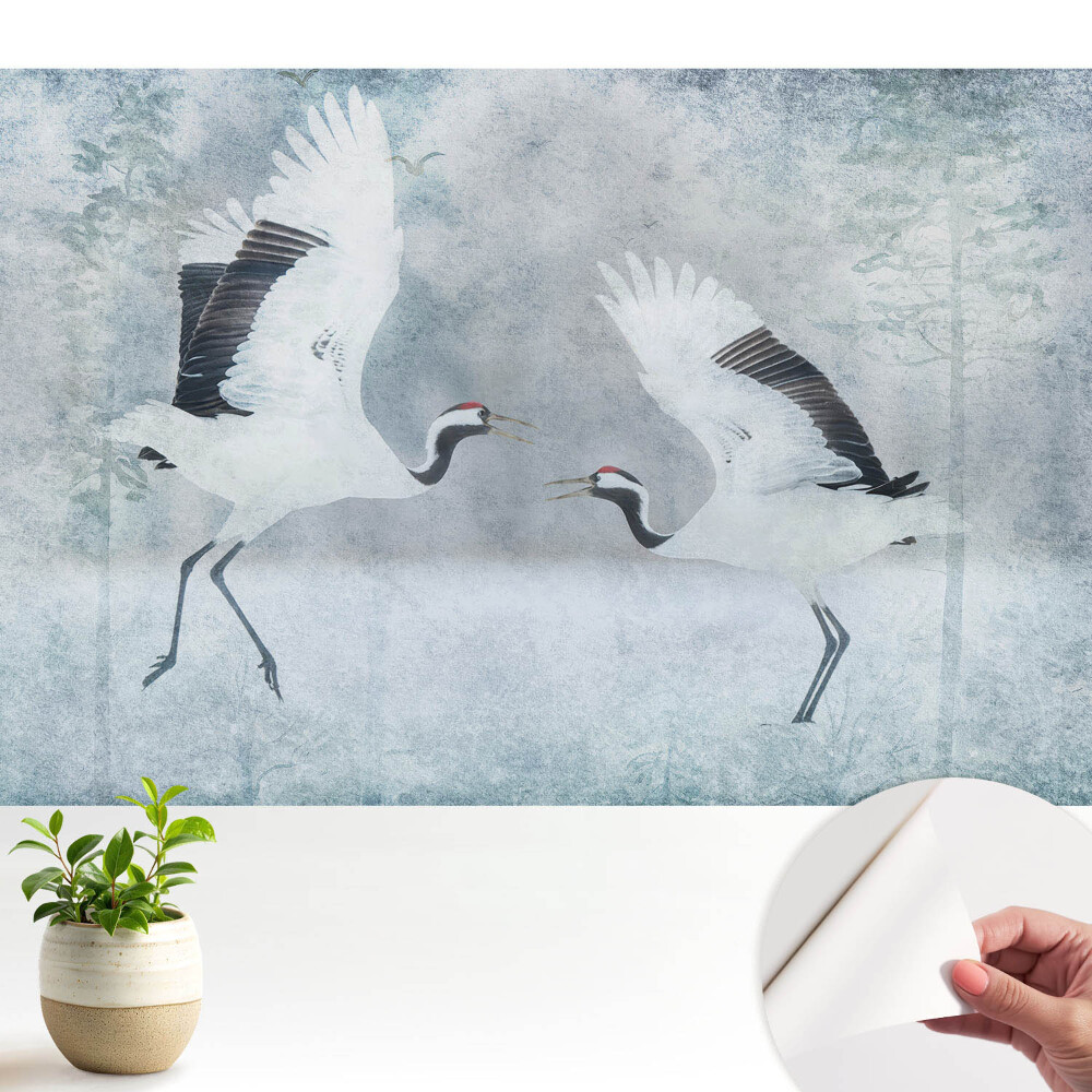 Tapeta Elegantní jeřábi v delikátním prostředí