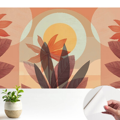 Tapeta do obývacího pokoje s květinovým abstraktním symetrickým motivem v teplých odstínech