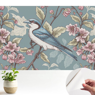 Tapeta na zeď Pták a kvetoucí větve třešní