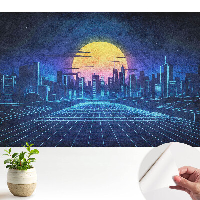 Tapeta na zeď s motivem západu slunce ve futuristickém městě