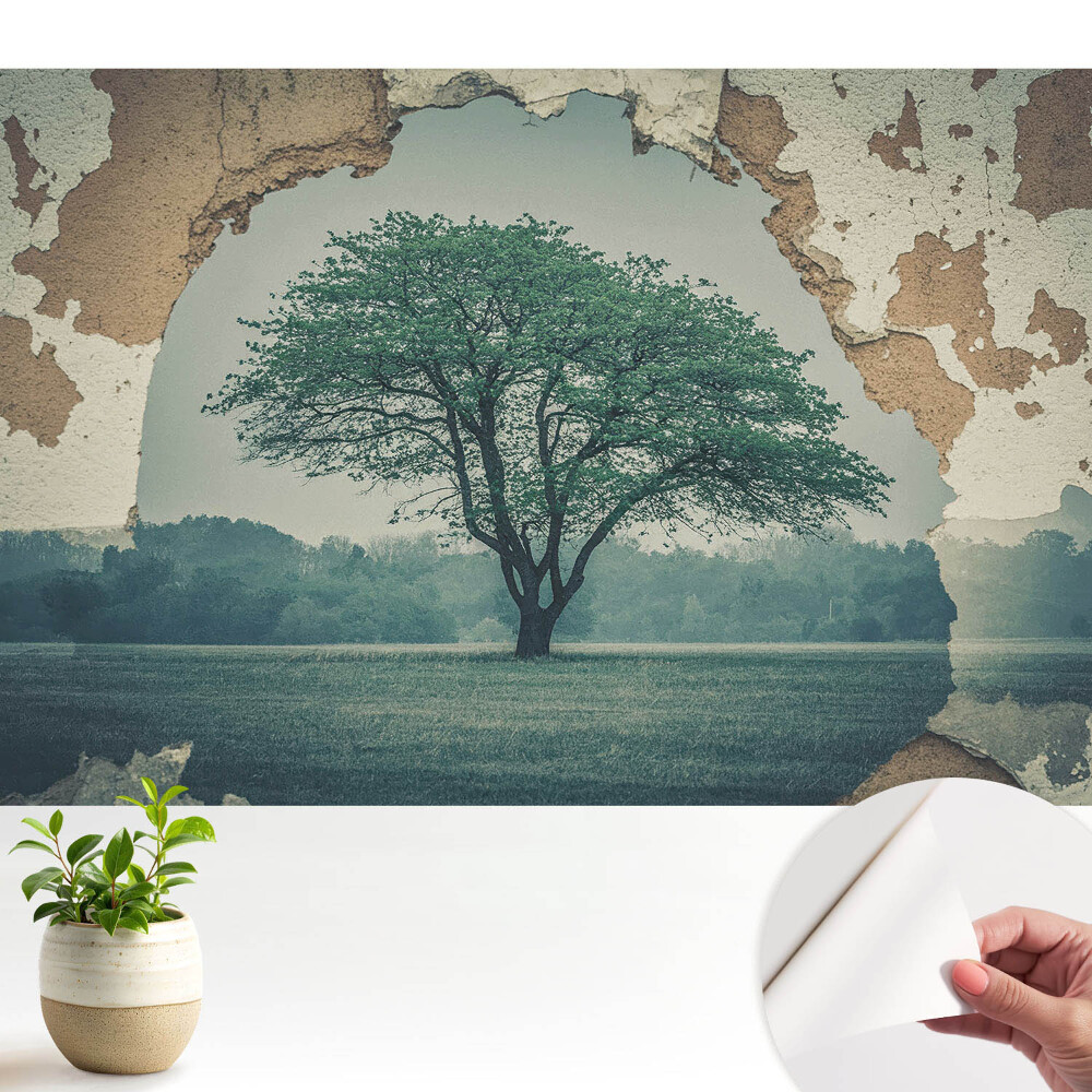 Tapeta na zeď Nostalgický motiv stromu na pozadí staré zdi