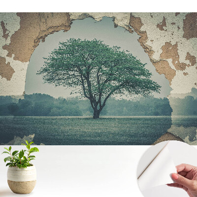 Tapeta na zeď Nostalgický motiv stromu na pozadí staré zdi