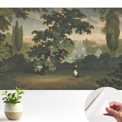 Tapeta do obyvaku Malebná zahrada se stromem a ptákem