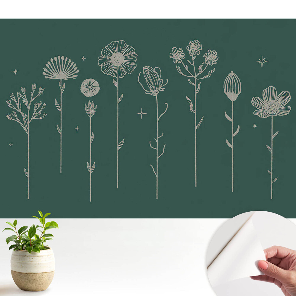 Tapeta na zeď Minimalistické květinové motivy na zeleném pozadí