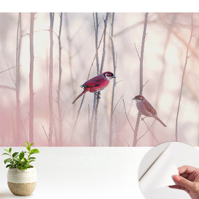 Tapeta na zeď s motivem roztomilých ptáků v růžovém lese