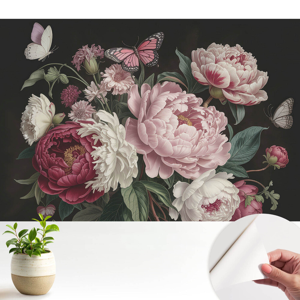 Tapeta do obyvaku Romantické pivoňky a motýli