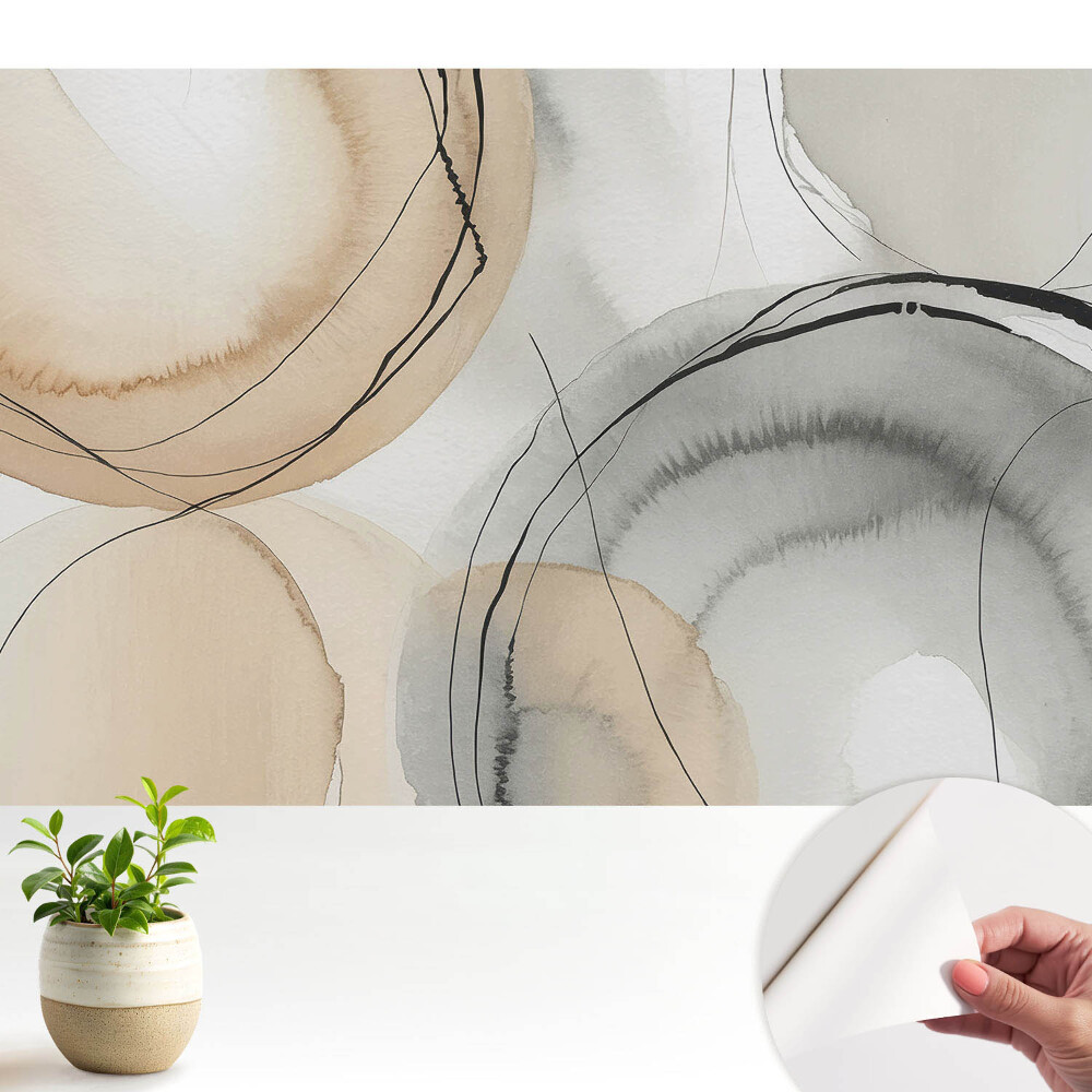 Tapeta Abstraktní kruhy v béžové a šedé barvě