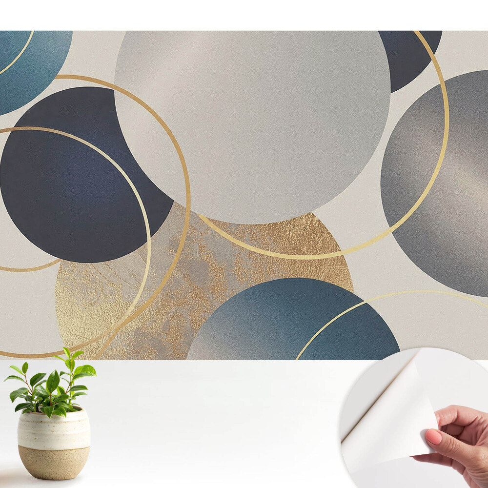 Tapeta Geometrické kruhové motivy v šedomodrých tónech.