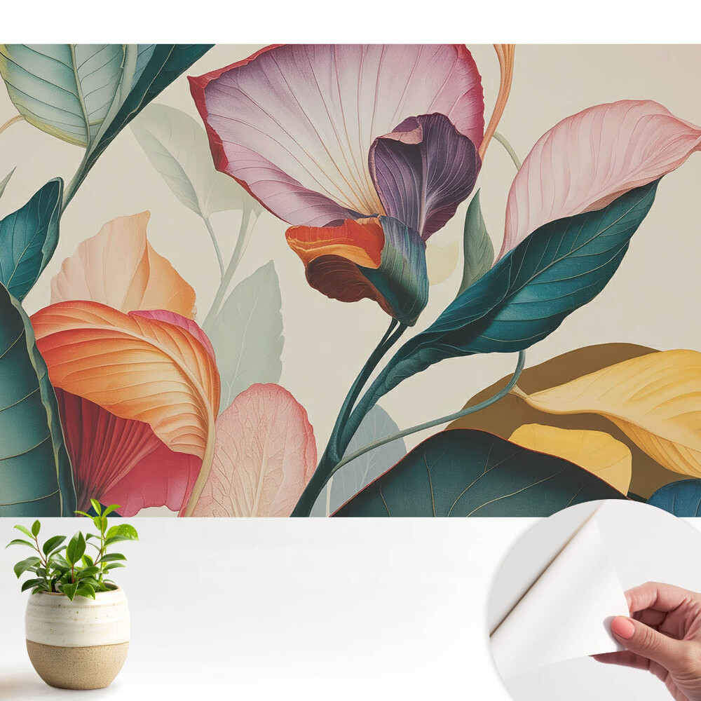 Tapeta do obyvaku Barevná květinová kompozice z listů a květů