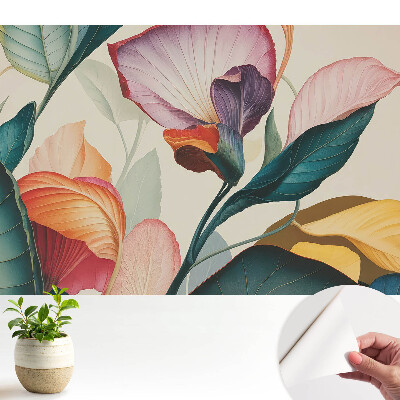 Tapeta do obyvaku Barevná květinová kompozice z listů a květů