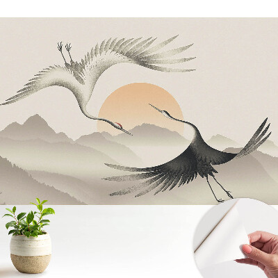 Tapeta na zeď „Jeřábi nad horami“ zobrazující přírodu v harmonii