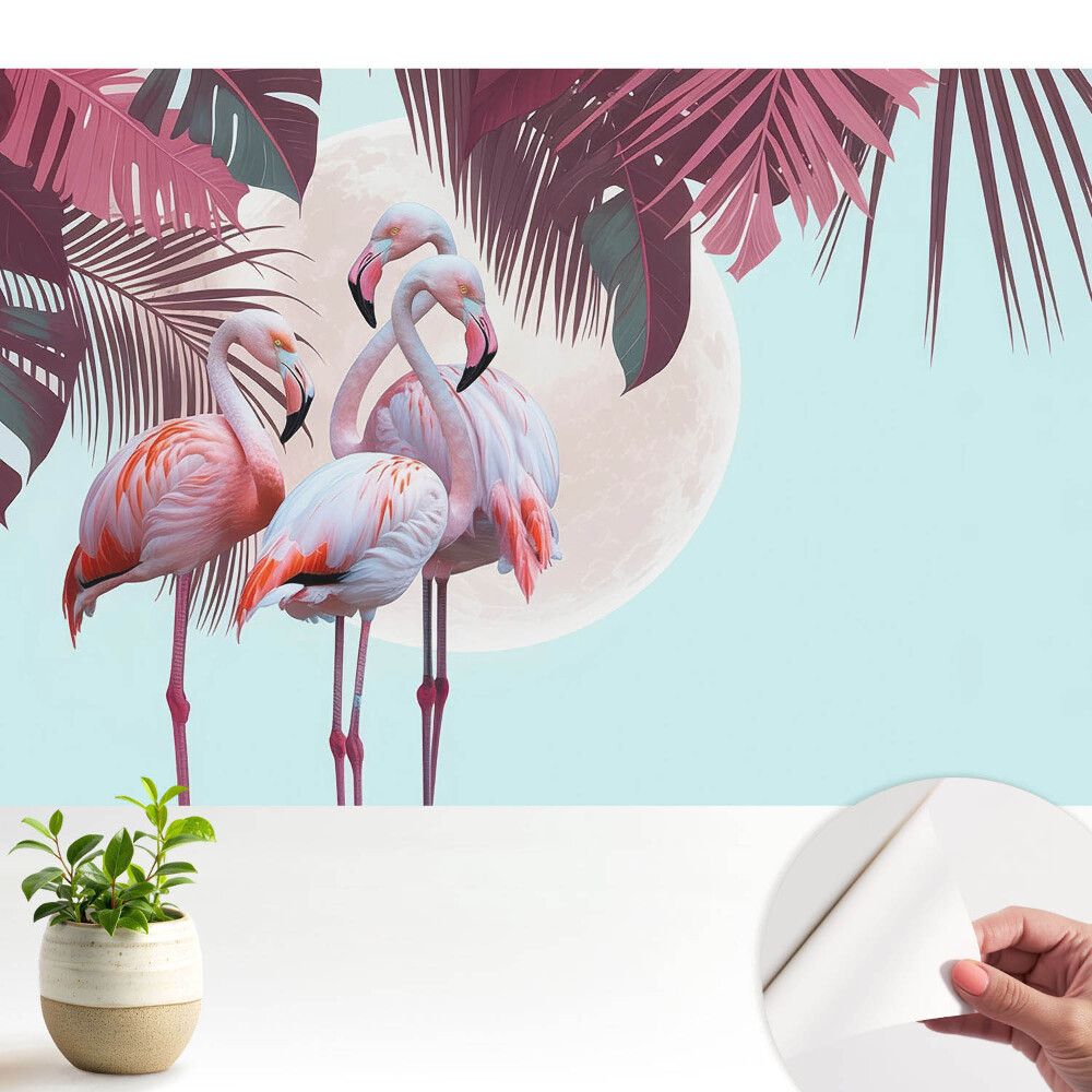 Tapeta Barevní plameňáci v tropickém prostředí