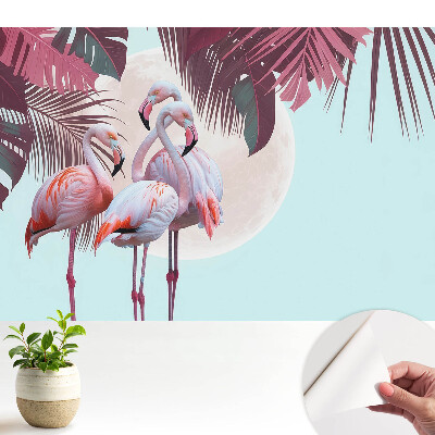 Tapeta s barevnými plameňáky v tropickém prostředí