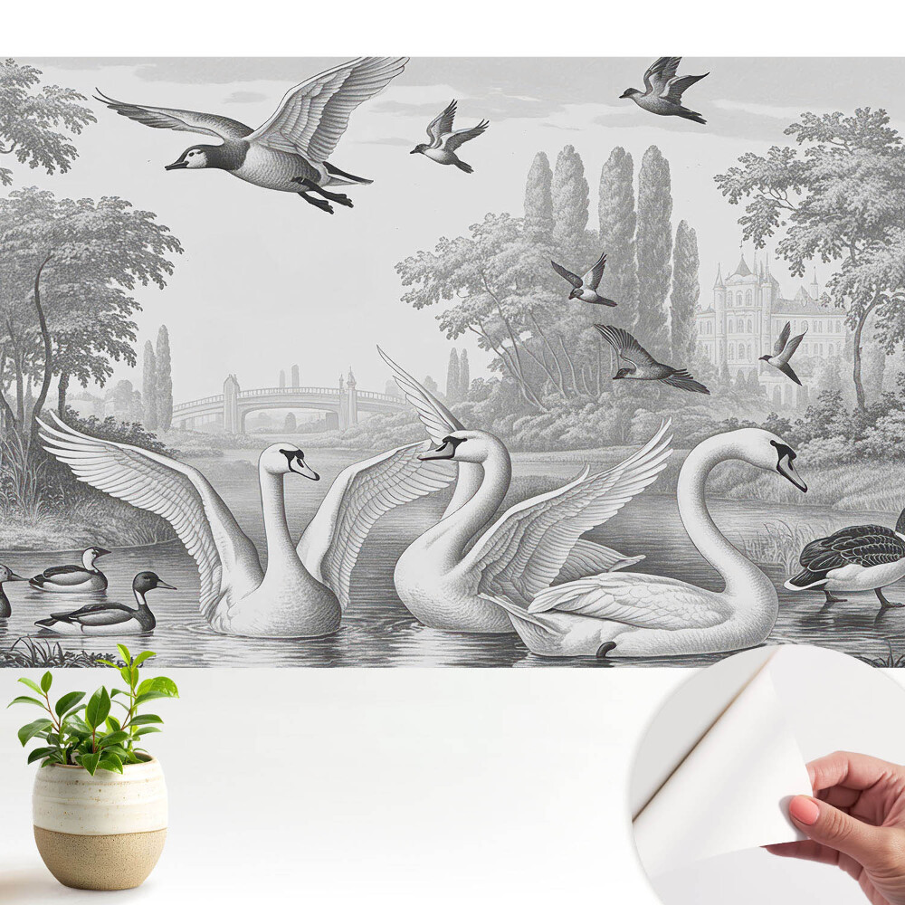 Tapeta Romantická krajina s labutěmi